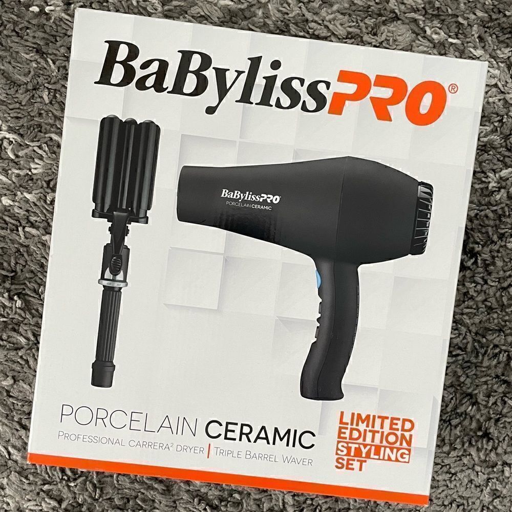 NIB BaBylissPRO Porcelain Ceramic Triple
Barrel Waver & Carrera2 Dryer Set